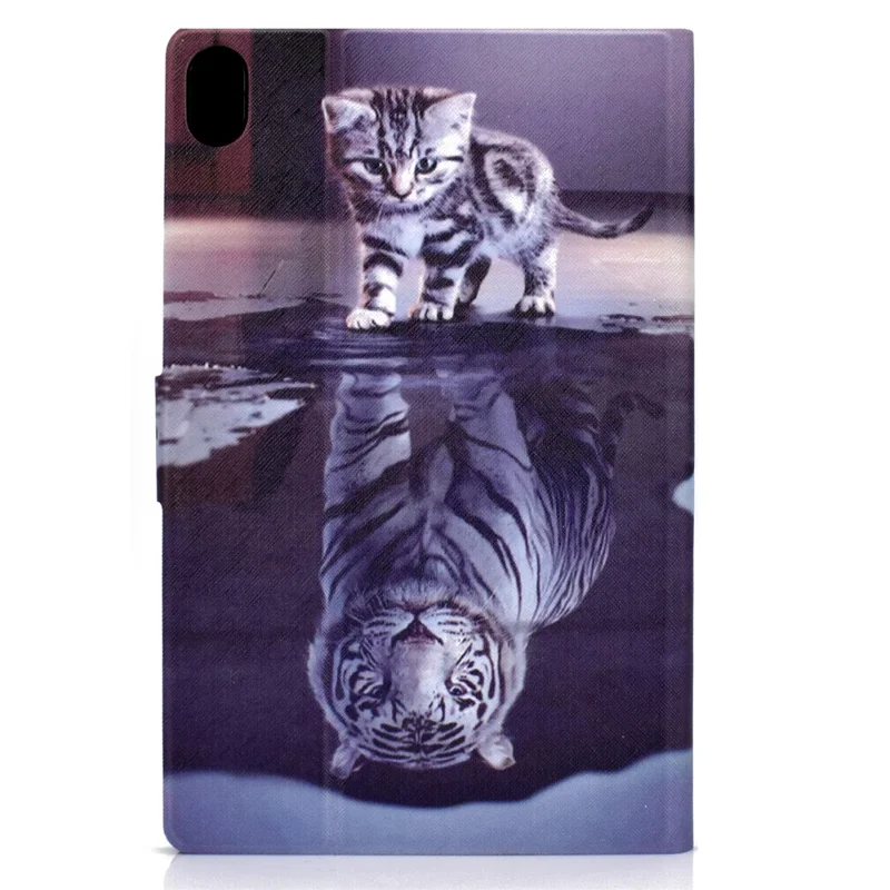 Capa de Couro com Padrão Impresso e Suporte para Samsung Galaxy Tab S11 - Gato e Tigre
