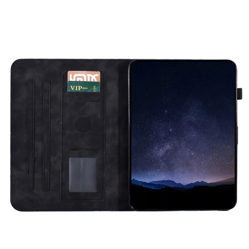 For Samsung Galaxy Tab S11 Leather Case Tree Pattern Card Slots Stand Cover - Black