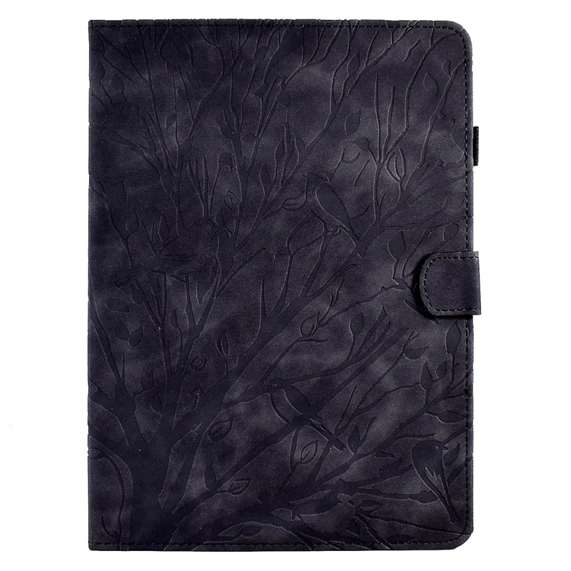 For Samsung Galaxy Tab S11 Leather Case Tree Pattern Card Slots Stand Cover - Black