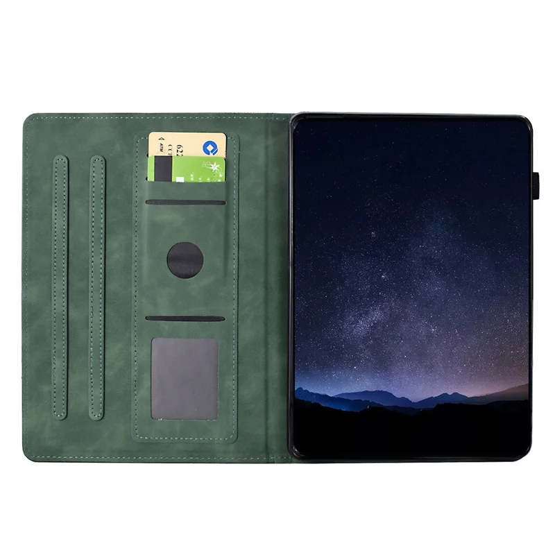 For Samsung Galaxy Tab S11 Case Cats Imprinted PU Leather Card Slots Tablet Cover - Green