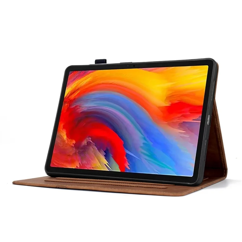 For Samsung Galaxy Tab S11 Case Flower Bird Imprinted Card Holder Leather Tablet Cover - Brown