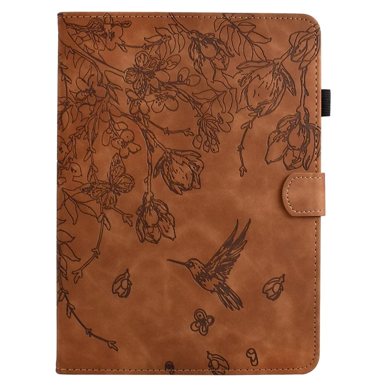 For Samsung Galaxy Tab S11 Case Flower Bird Imprinted Card Holder Leather Tablet Cover - Brown