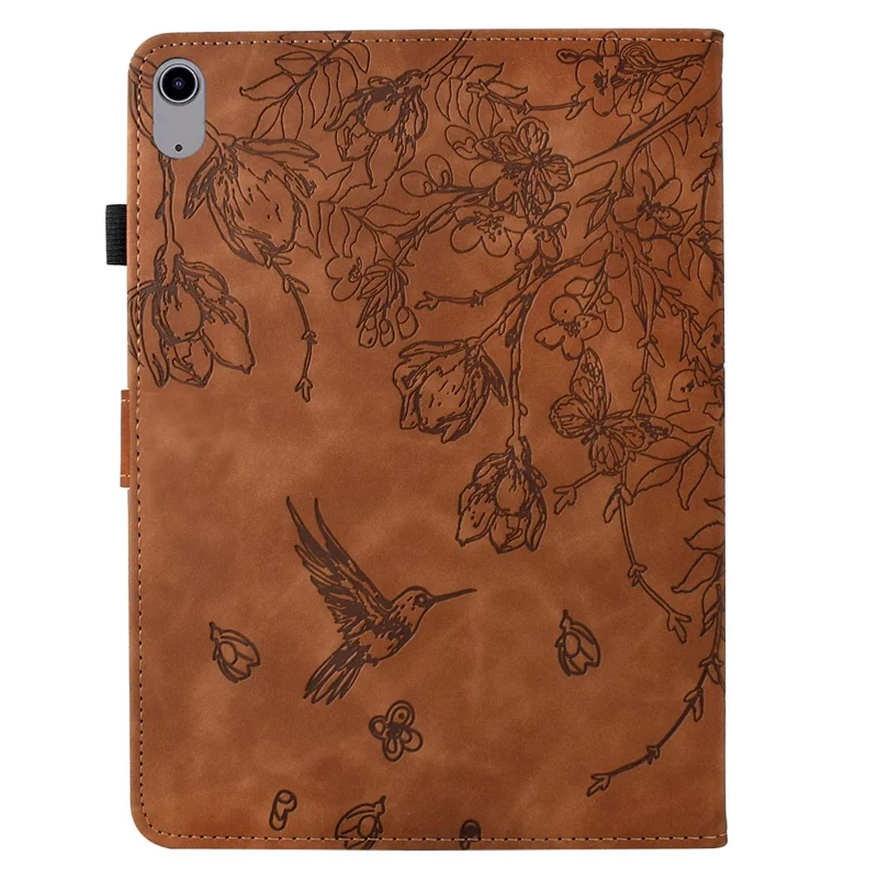 For Samsung Galaxy Tab S11 Case Flower Bird Imprinted Card Holder Leather Tablet Cover - Brown