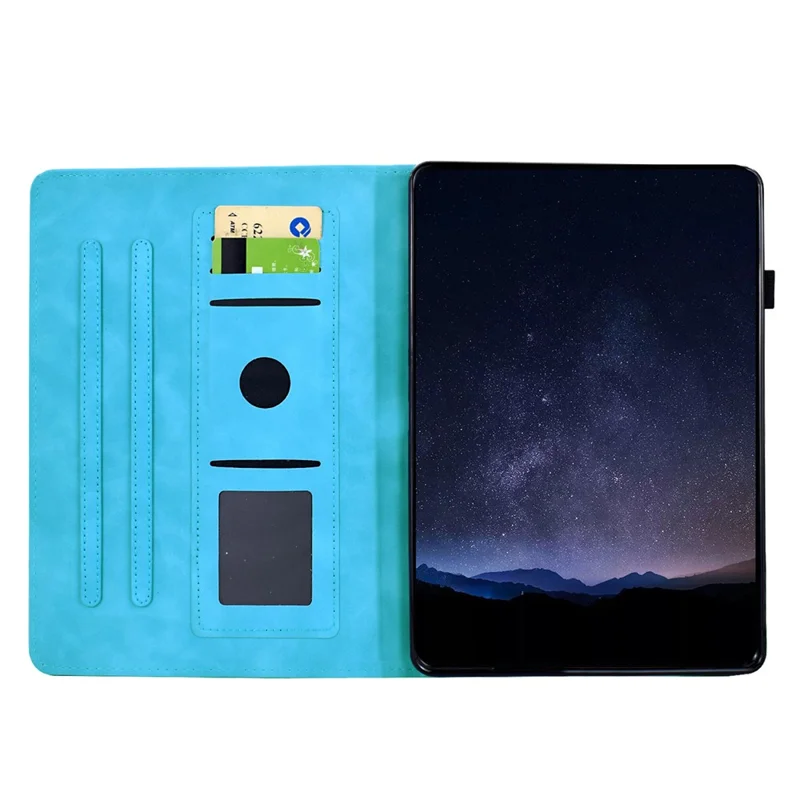 For Samsung Galaxy Tab S11 Case Mandala Imprinted Leather Tablet Cover with Card Slots - Sky Blue