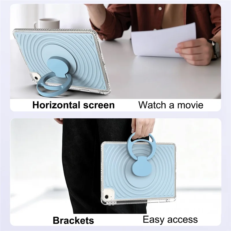 For iPad Air 11 (2025)  /  (2024) Case Kickstand Wave Pattern Shockproof TPU + PC Tablet Cover - Baby Blue