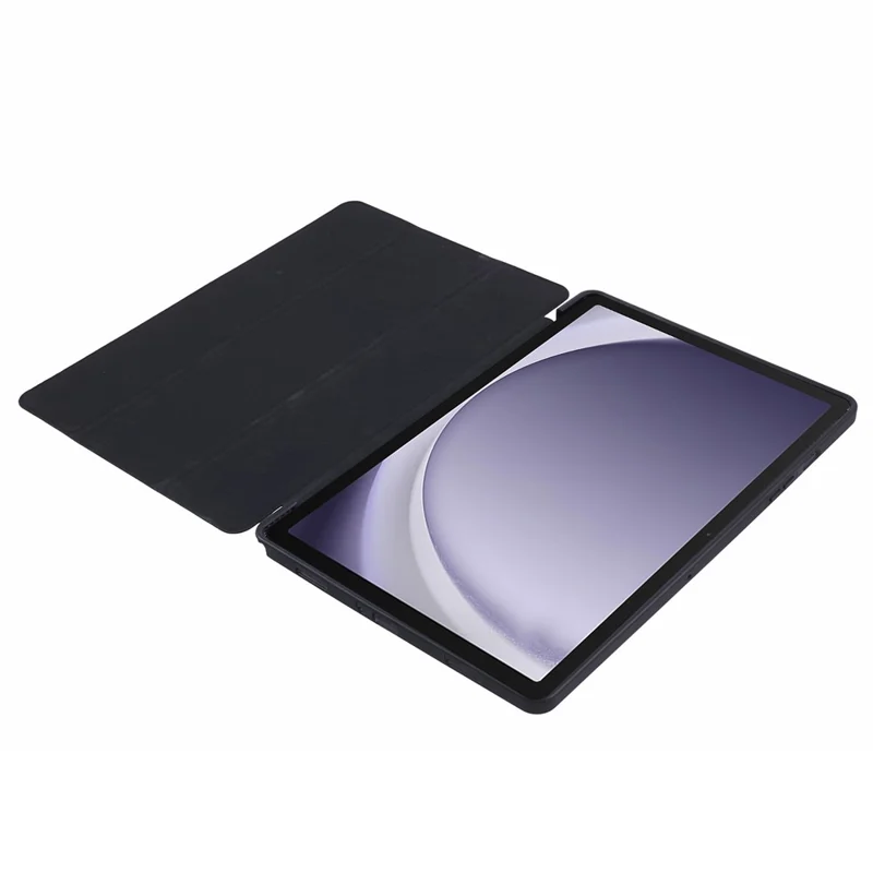 Zwart lederen hoesje voor Samsung Galaxy Tab A11 met honingraat TPU tabletcover en drieweg standaard