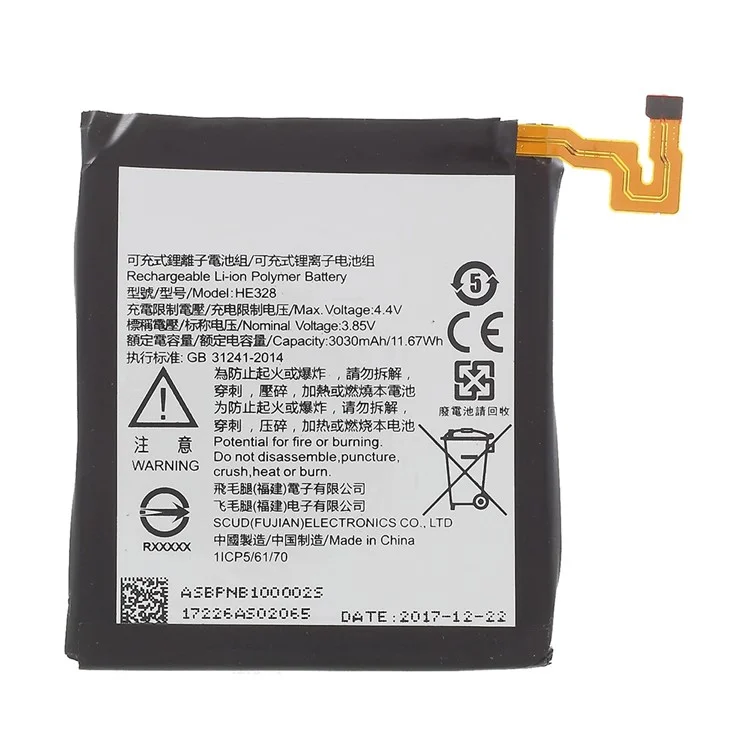 Pour Nokia 8 3.85V 3030mAh Li-ion Polymer Battery Remplacement Pièce de Remplacement (HE328) (sans Logo)