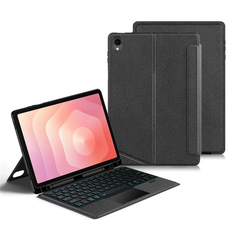 For Samsung Galaxy Tab S11 Leather Case + Bluetooth-Compatible Keyboard with Backlight Trackpad