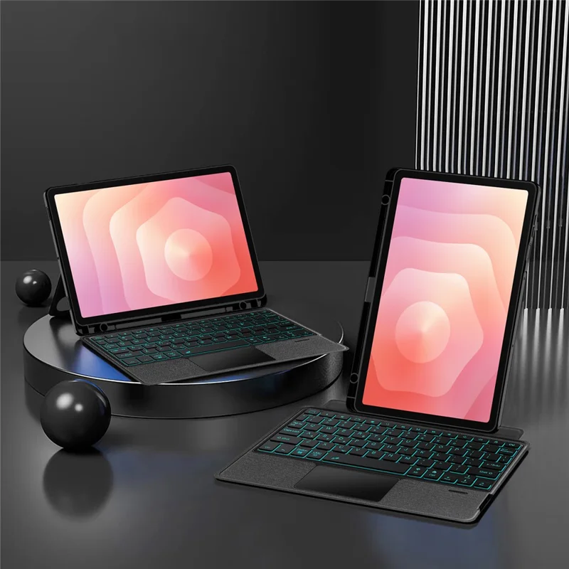 For Samsung Galaxy Tab S11 Leather Case + Bluetooth-Compatible Keyboard with Backlight Trackpad