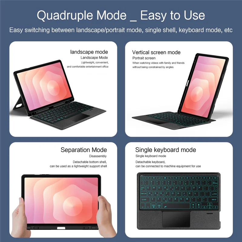 For Samsung Galaxy Tab S11 Leather Case + Bluetooth-Compatible Keyboard with Backlight Trackpad