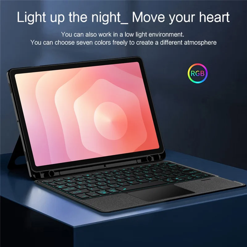 For Samsung Galaxy Tab S11 Leather Case + Bluetooth-Compatible Keyboard with Backlight Trackpad