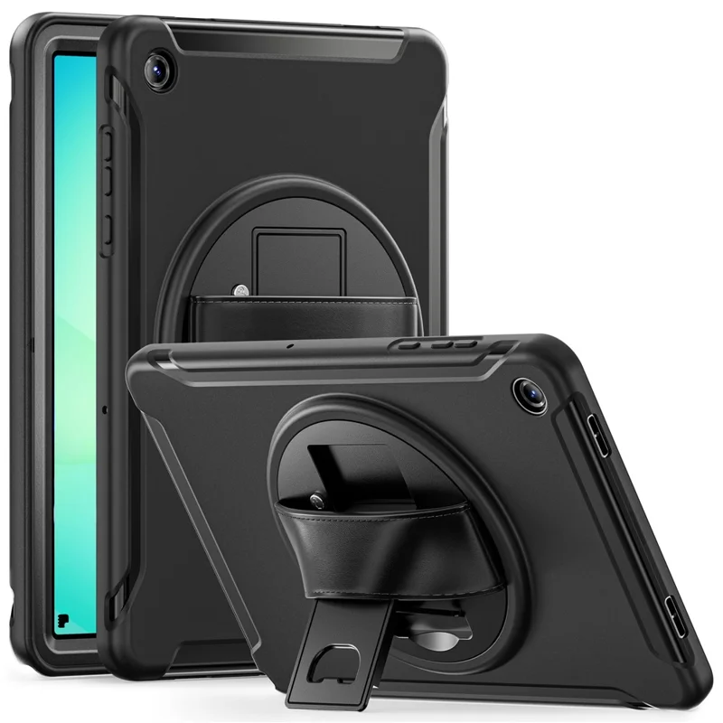 For Samsung Galaxy Tab A11+ Case Kickstand PC + TPU + Silicone Cover - Black