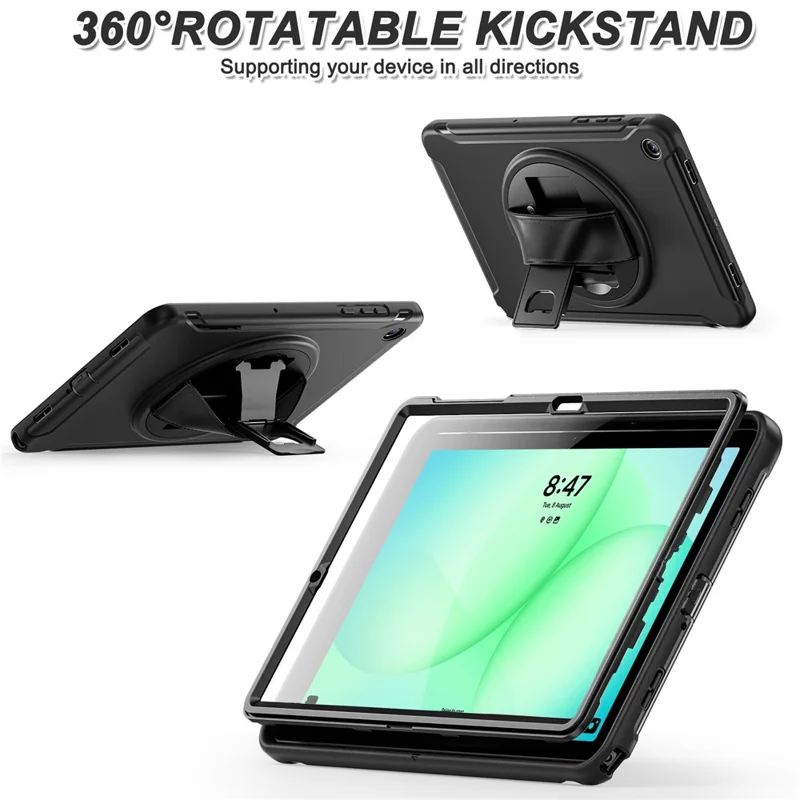 For Samsung Galaxy Tab A11+ Case Kickstand PC + TPU + Silicone Cover - Black