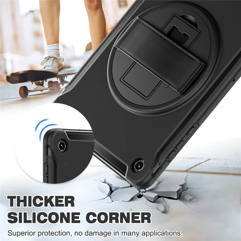 For Samsung Galaxy Tab A11+ Case Kickstand PC + TPU + Silicone Cover - Black