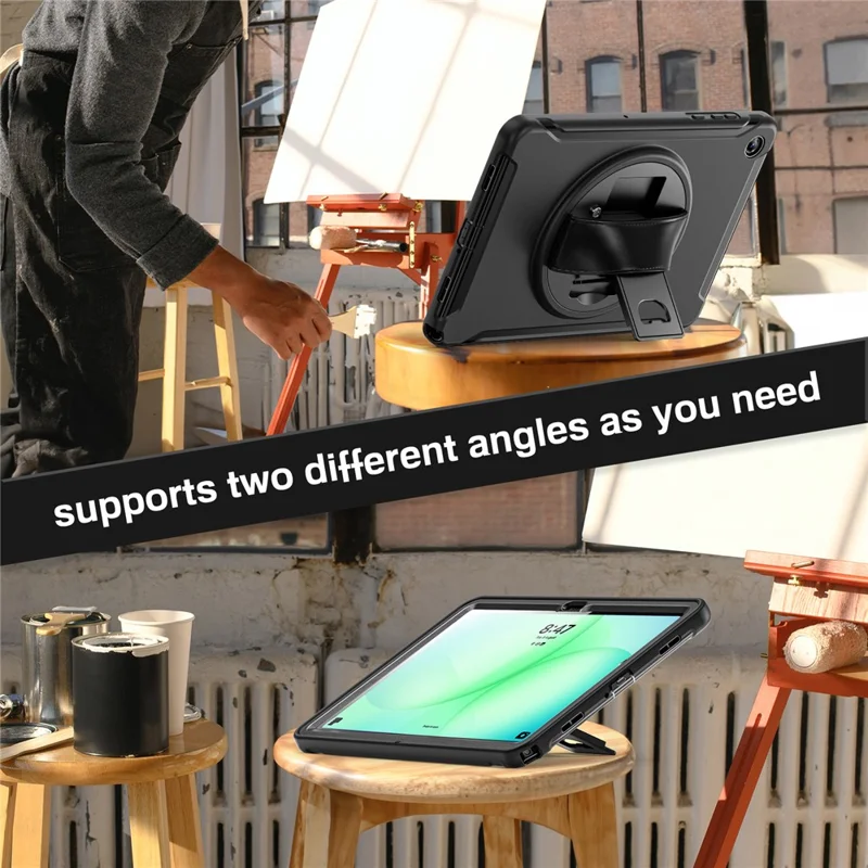 For Samsung Galaxy Tab A11+ Case Kickstand PC + TPU + Silicone Cover - Black