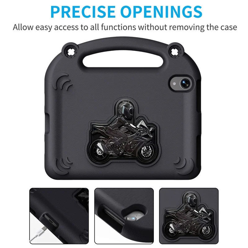 Per iPad mini (2024) / (2021) EVA Case Motociclo Cavalletto Antiurto Custodia Tablet con Manico - Nero