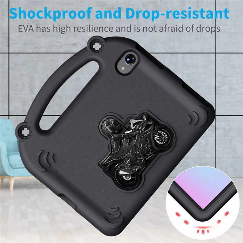Per iPad mini (2024) / (2021) EVA Case Motociclo Cavalletto Antiurto Custodia Tablet con Manico - Nero