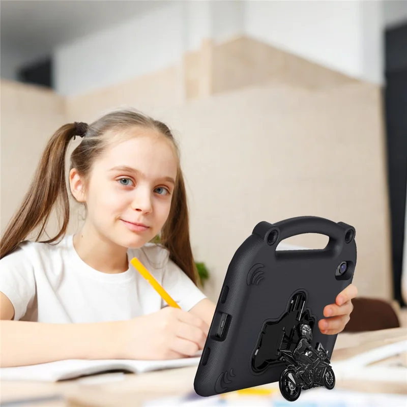 Per iPad mini (2024) / (2021) EVA Case Motociclo Cavalletto Antiurto Custodia Tablet con Manico - Nero