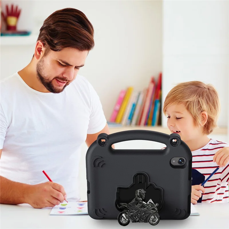 Per iPad mini (2024) / (2021) EVA Case Motociclo Cavalletto Antiurto Custodia Tablet con Manico - Nero