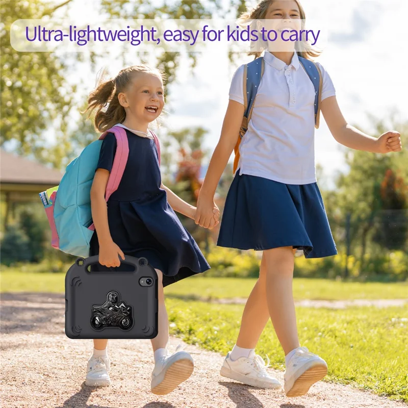 Per iPad mini (2024) / (2021) EVA Case Motociclo Cavalletto Antiurto Custodia Tablet con Manico - Nero