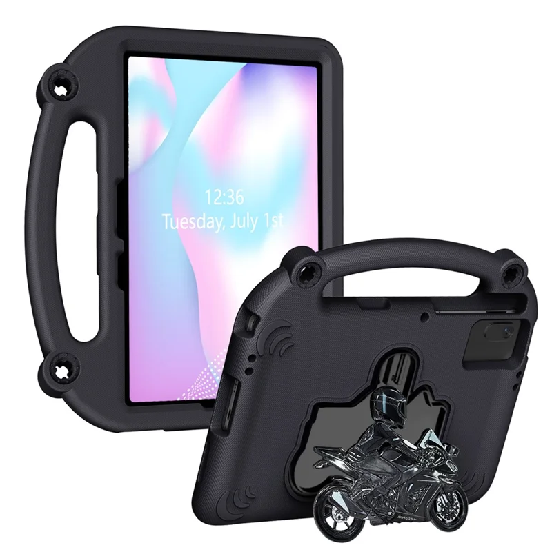 Motorcycle Kickstand EVA Case met handvat voor Samsung Galaxy Tab S11 / S10 FE / S9 FE / S9 / S8 / S7 / Xiaomi Pad 6 / Redmi Pad 2 / Redmi Pad SE / Lenovo Tab M11 / Huawei MatePad SE 11 - Zwart