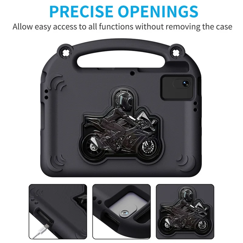 Motorcycle Kickstand EVA Case met handvat voor Samsung Galaxy Tab S11 / S10 FE / S9 FE / S9 / S8 / S7 / Xiaomi Pad 6 / Redmi Pad 2 / Redmi Pad SE / Lenovo Tab M11 / Huawei MatePad SE 11 - Zwart