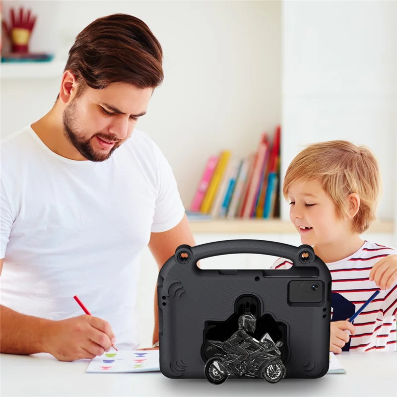 Motorcycle Kickstand EVA Case met handvat voor Samsung Galaxy Tab S11 / S10 FE / S9 FE / S9 / S8 / S7 / Xiaomi Pad 6 / Redmi Pad 2 / Redmi Pad SE / Lenovo Tab M11 / Huawei MatePad SE 11 - Zwart