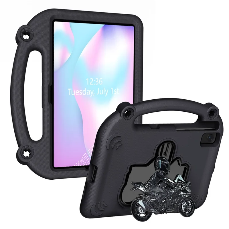 حقيبة إيفا بمسند قابل للطي على شكل دراجة نارية مع مقبض لهاتف Samsung Galaxy Tab S6 Lite (2024) / (2022) / (2020) / A7 10.4 (2022) / (2020) / S5e / S6 / Lenovo Tab M10 Plus / Tab K10 / Huawei MatePad 10.4 (2022) / (2020) - أسود