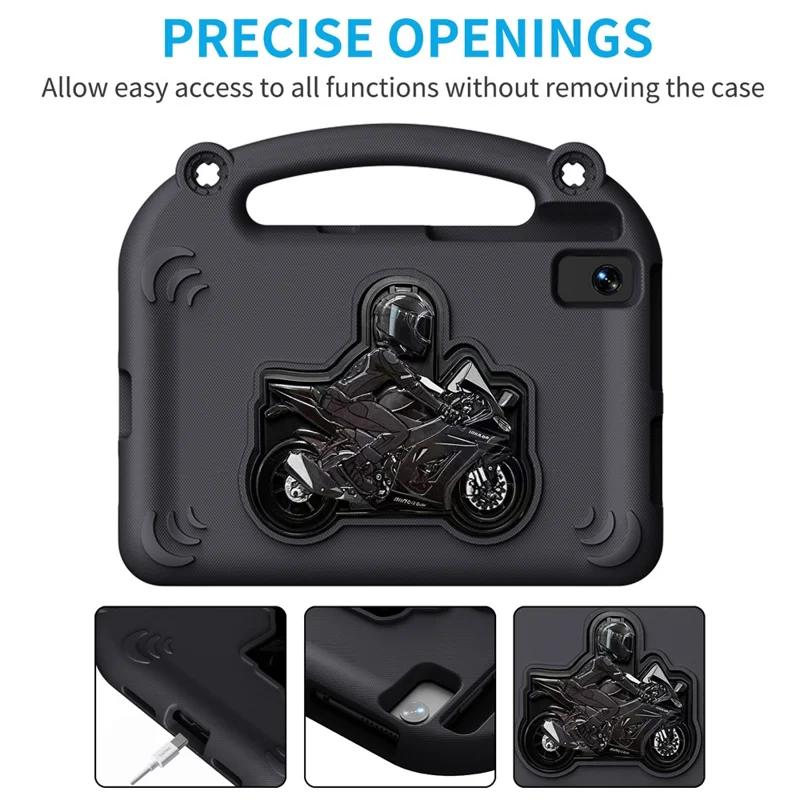 حقيبة إيفا بمسند قابل للطي على شكل دراجة نارية مع مقبض لهاتف Samsung Galaxy Tab S6 Lite (2024) / (2022) / (2020) / A7 10.4 (2022) / (2020) / S5e / S6 / Lenovo Tab M10 Plus / Tab K10 / Huawei MatePad 10.4 (2022) / (2020) - أسود