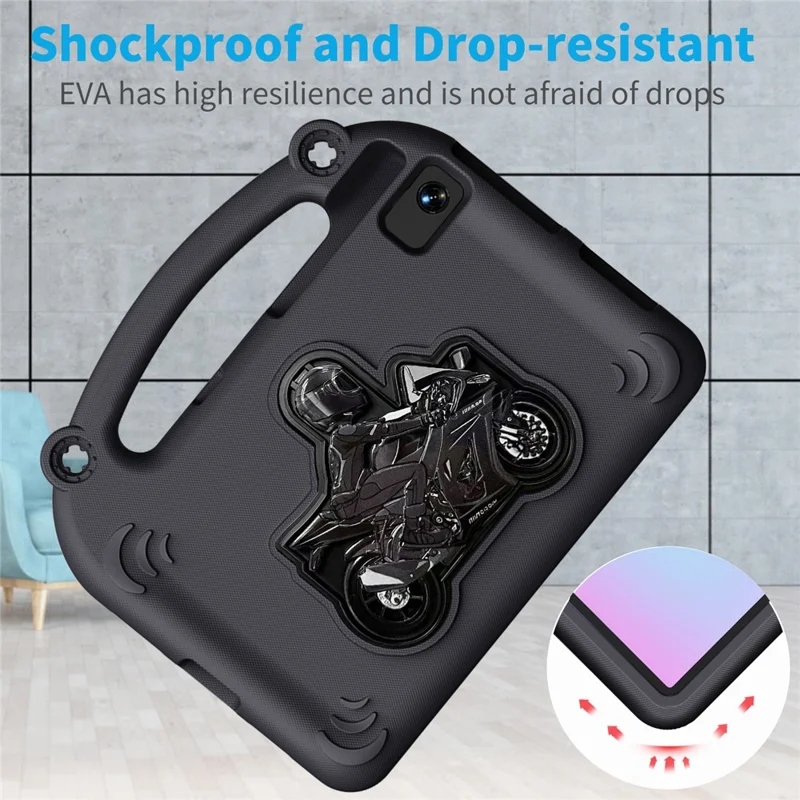 حقيبة إيفا بمسند قابل للطي على شكل دراجة نارية مع مقبض لهاتف Samsung Galaxy Tab S6 Lite (2024) / (2022) / (2020) / A7 10.4 (2022) / (2020) / S5e / S6 / Lenovo Tab M10 Plus / Tab K10 / Huawei MatePad 10.4 (2022) / (2020) - أسود