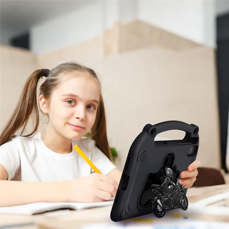 حقيبة إيفا بمسند قابل للطي على شكل دراجة نارية مع مقبض لهاتف Samsung Galaxy Tab S6 Lite (2024) / (2022) / (2020) / A7 10.4 (2022) / (2020) / S5e / S6 / Lenovo Tab M10 Plus / Tab K10 / Huawei MatePad 10.4 (2022) / (2020) - أسود