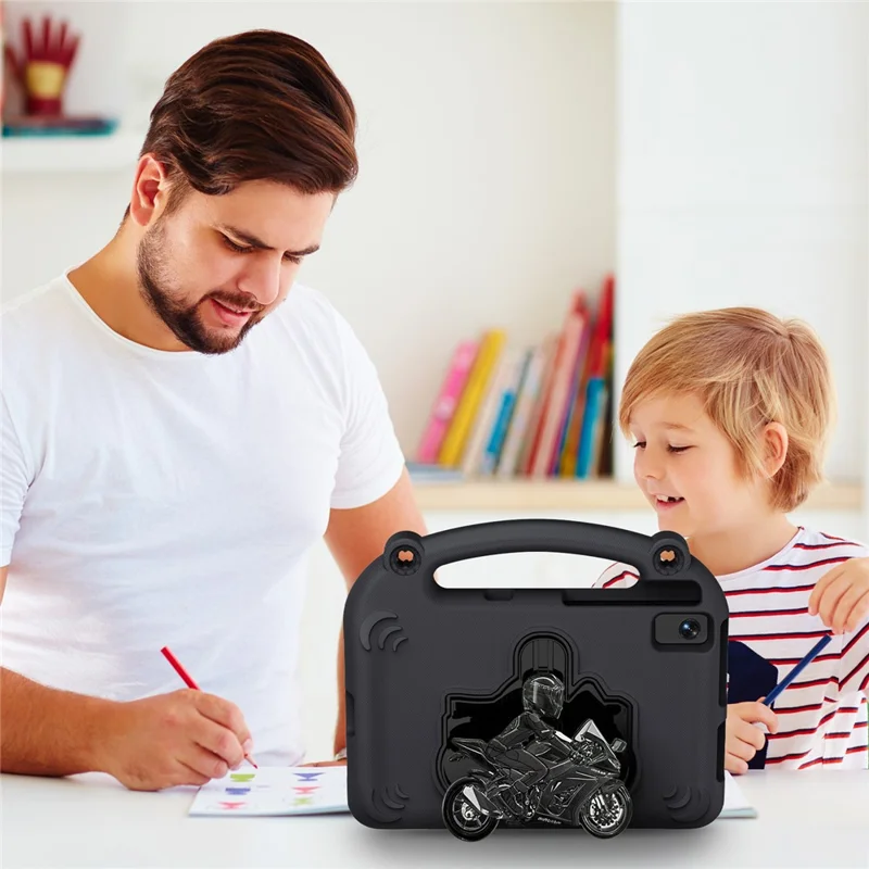 حقيبة إيفا بمسند قابل للطي على شكل دراجة نارية مع مقبض لهاتف Samsung Galaxy Tab S6 Lite (2024) / (2022) / (2020) / A7 10.4 (2022) / (2020) / S5e / S6 / Lenovo Tab M10 Plus / Tab K10 / Huawei MatePad 10.4 (2022) / (2020) - أسود