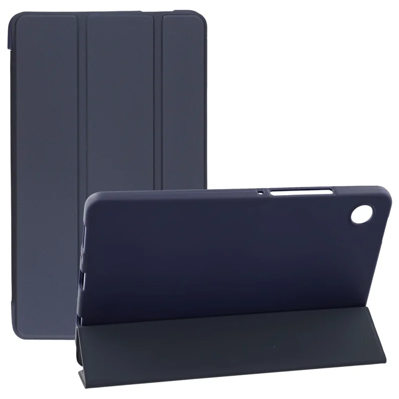 For Samsung Galaxy Tab A11 Case PU Leather + Silicone Tri-Fold Stand Tablet Cover - Dark Blue