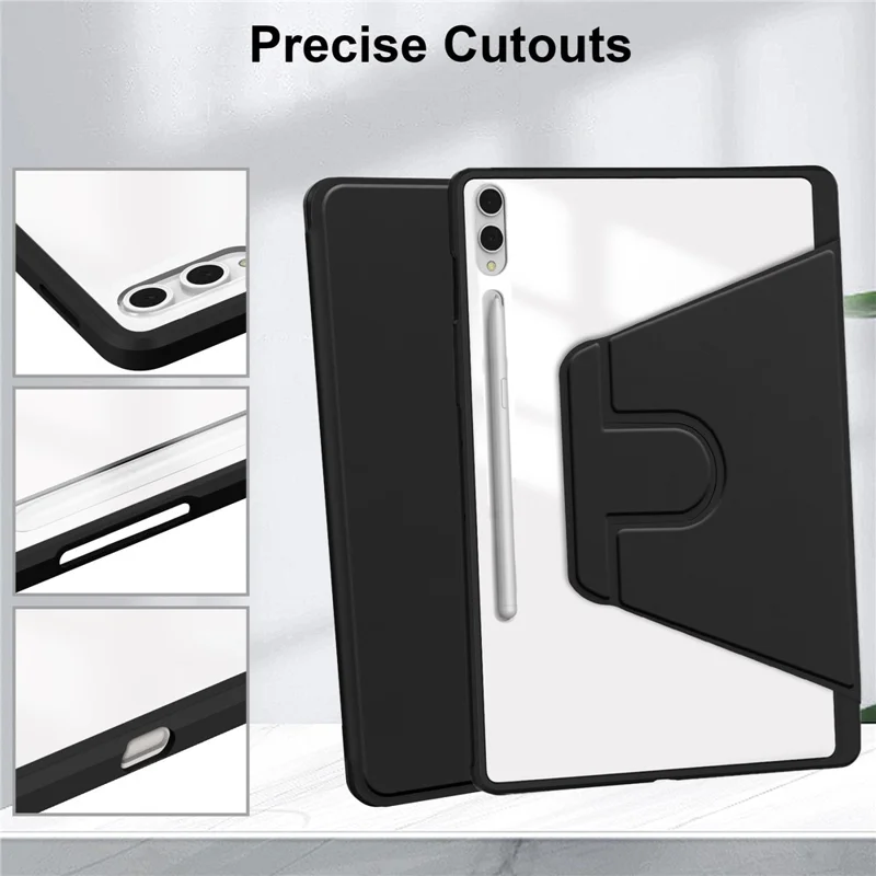 Cover per Samsung Galaxy Tab S11 Ultra con Supporto Rotante, Custodia in Pelle PU, Retro Acrilico Trasparente con Alloggiamento per Penna - Nero
