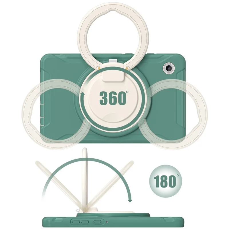 For Samsung Galaxy Tab A11 Case 360 Degree Rotary Kickstand Handle PC + TPU Hybrid Cover - Emerald Green