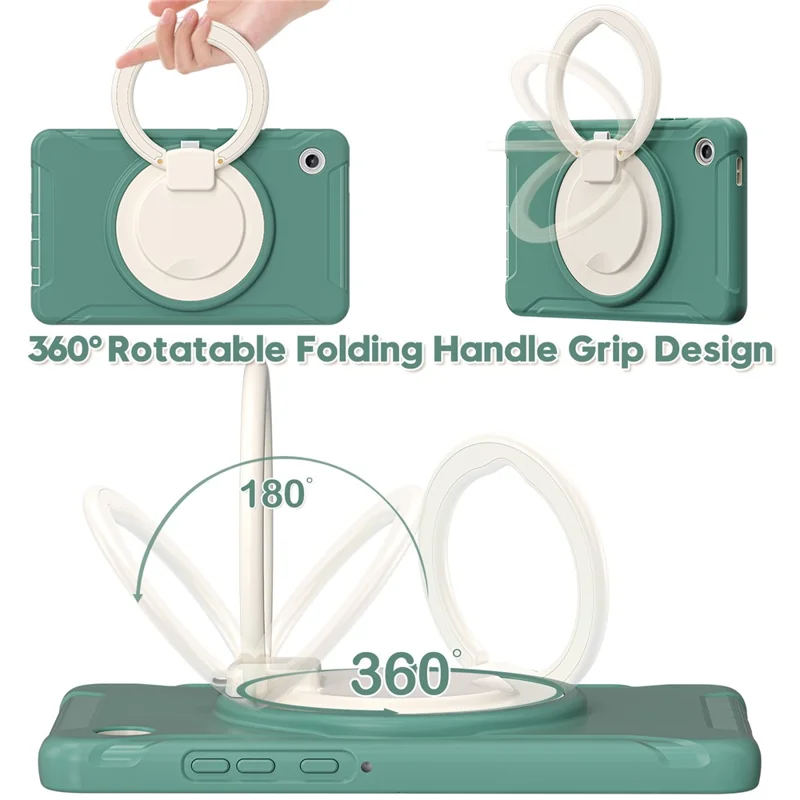 For Samsung Galaxy Tab A11 Case 360 Degree Rotary Kickstand Handle PC + TPU Hybrid Cover - Emerald Green