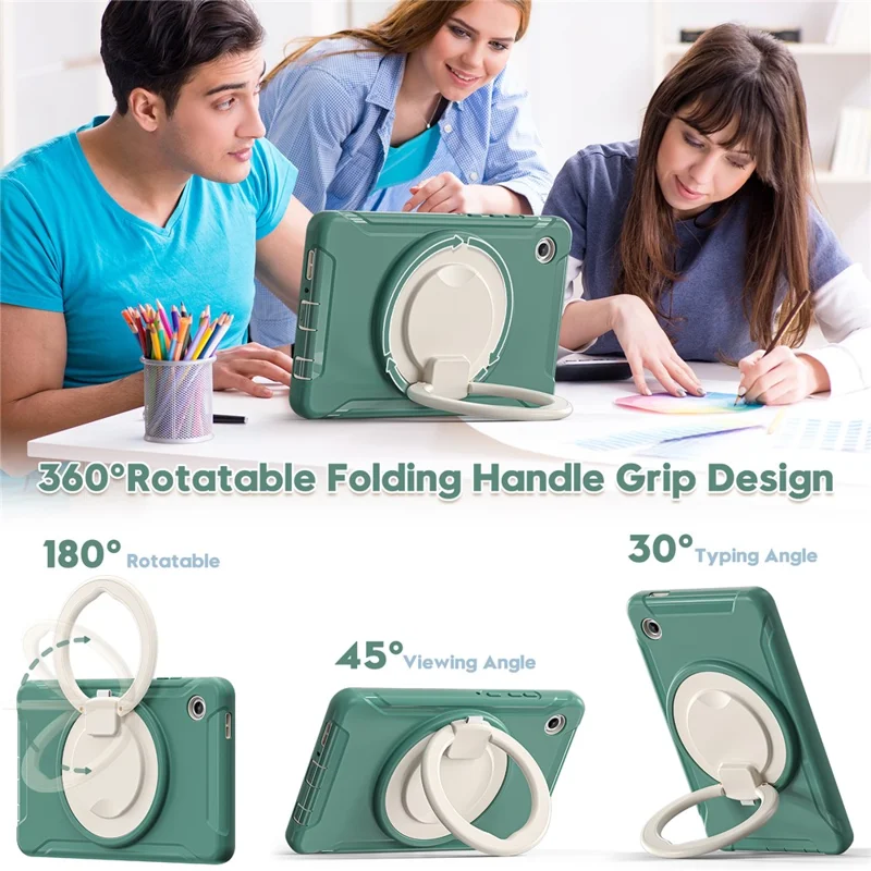 For Samsung Galaxy Tab A11 Case 360 Degree Rotary Kickstand Handle PC + TPU Hybrid Cover - Emerald Green