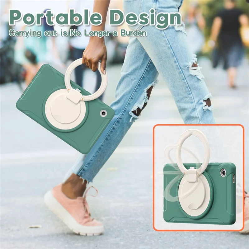 For Samsung Galaxy Tab A11 Case 360 Degree Rotary Kickstand Handle PC + TPU Hybrid Cover - Emerald Green