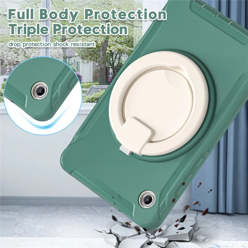 For Samsung Galaxy Tab A11 Case 360 Degree Rotary Kickstand Handle PC + TPU Hybrid Cover - Emerald Green