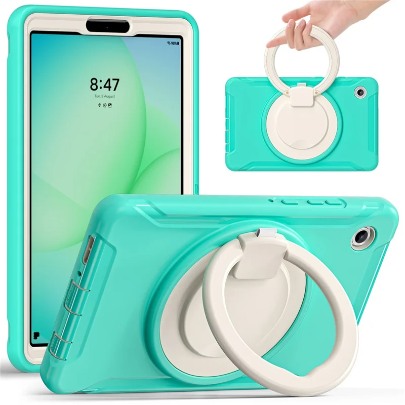 For Samsung Galaxy Tab A11 Case 360 Degree Rotary Kickstand Handle PC + TPU Hybrid Cover - Mint Green