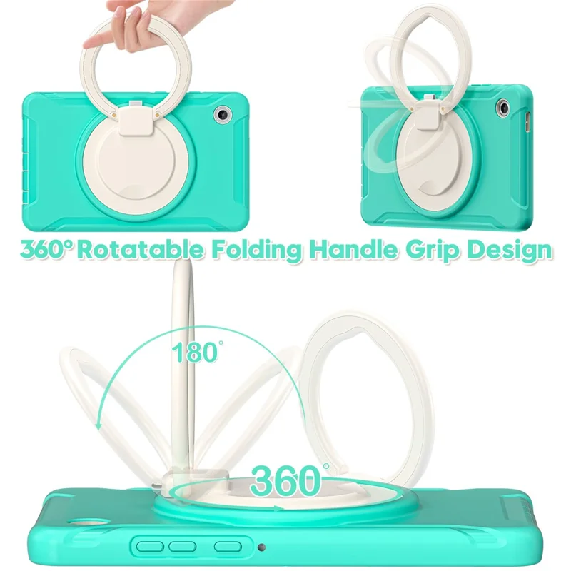 For Samsung Galaxy Tab A11 Case 360 Degree Rotary Kickstand Handle PC + TPU Hybrid Cover - Mint Green