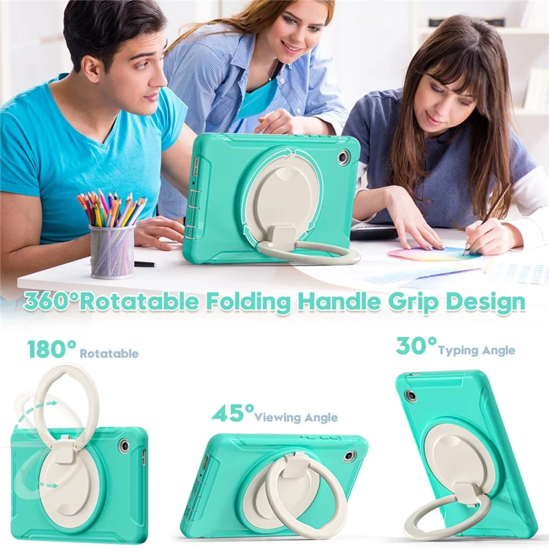 For Samsung Galaxy Tab A11 Case 360 Degree Rotary Kickstand Handle PC + TPU Hybrid Cover - Mint Green