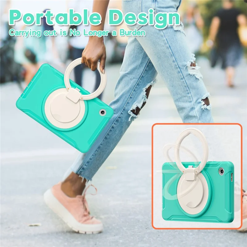 For Samsung Galaxy Tab A11 Case 360 Degree Rotary Kickstand Handle PC + TPU Hybrid Cover - Mint Green