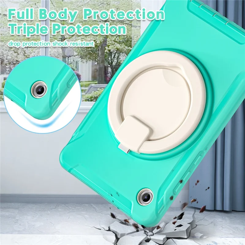 For Samsung Galaxy Tab A11 Case 360 Degree Rotary Kickstand Handle PC + TPU Hybrid Cover - Mint Green