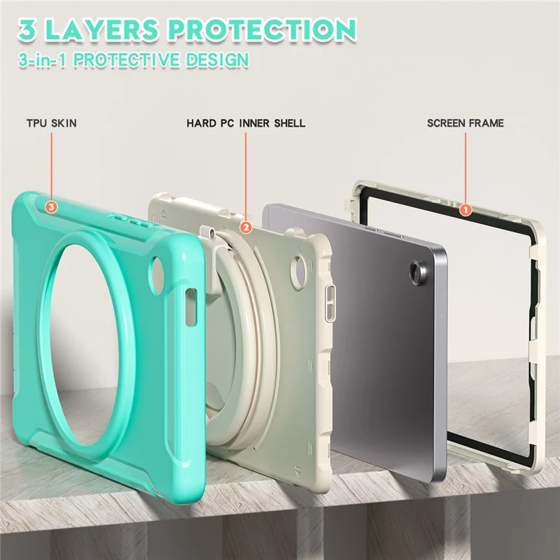 For Samsung Galaxy Tab A11 Case 360 Degree Rotary Kickstand Handle PC + TPU Hybrid Cover - Mint Green