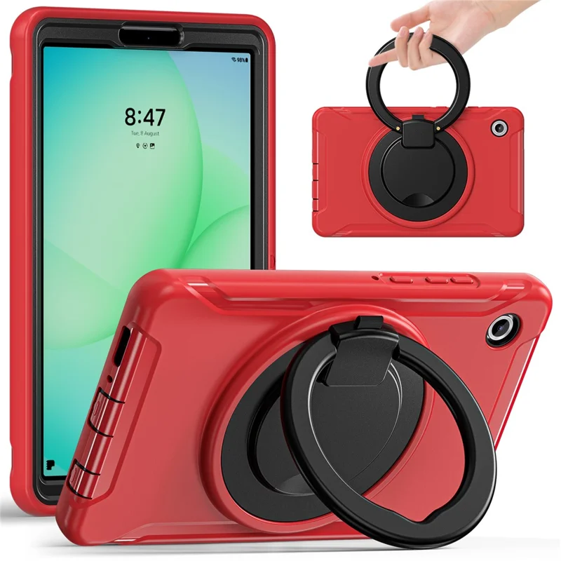 For Samsung Galaxy Tab A11 Case 360 Degree Rotary Kickstand Handle PC + TPU Hybrid Cover - Red