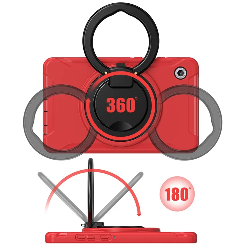 For Samsung Galaxy Tab A11 Case 360 Degree Rotary Kickstand Handle PC + TPU Hybrid Cover - Red
