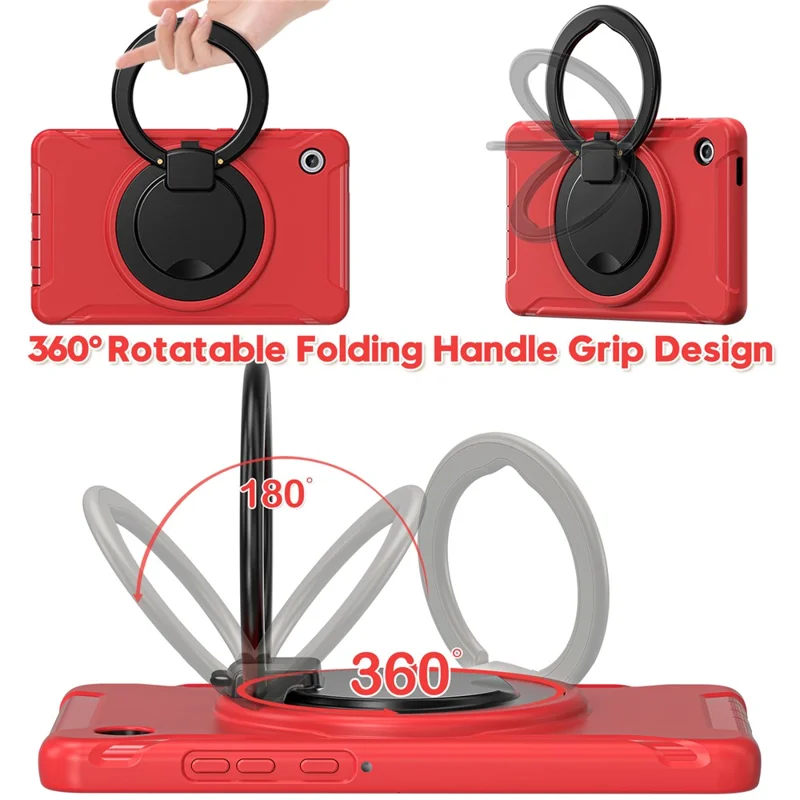 For Samsung Galaxy Tab A11 Case 360 Degree Rotary Kickstand Handle PC + TPU Hybrid Cover - Red