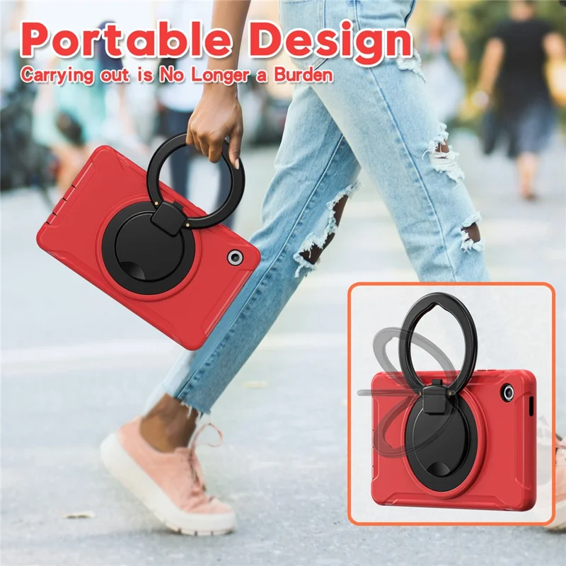 For Samsung Galaxy Tab A11 Case 360 Degree Rotary Kickstand Handle PC + TPU Hybrid Cover - Red