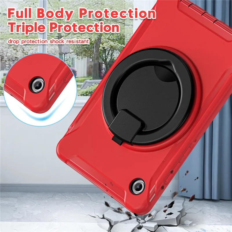 For Samsung Galaxy Tab A11 Case 360 Degree Rotary Kickstand Handle PC + TPU Hybrid Cover - Red